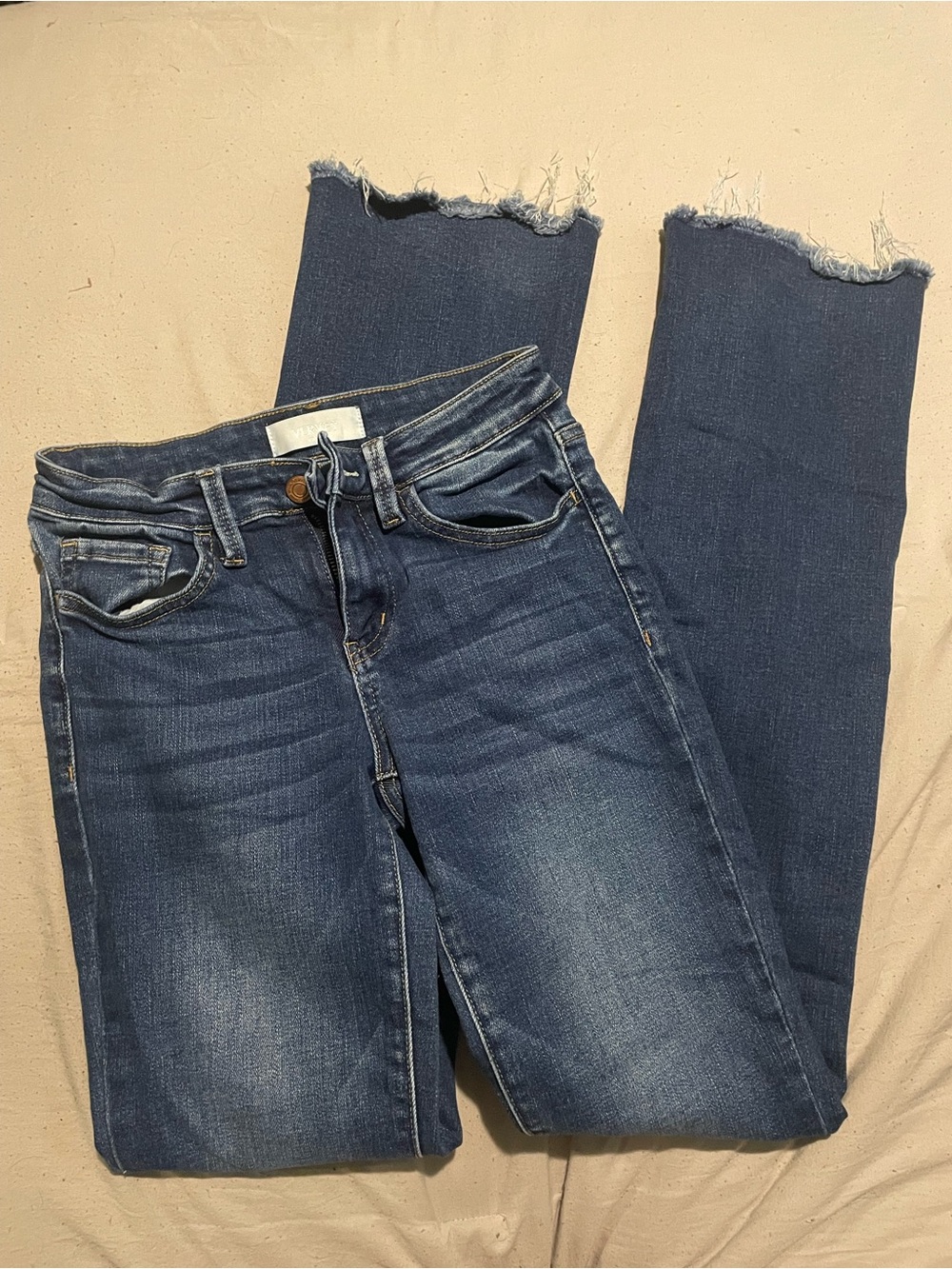 VERVET BY FLYING MONKEY Dark Blue Frayed Hem Wide Leg Jeans